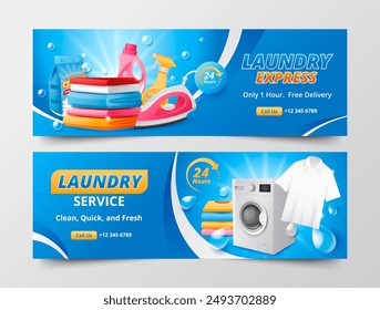 Gradient laundry service horizontal banner template set - Powered by Shutterstock