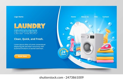 Gradient laundry service landing page template - Powered by Shutterstock