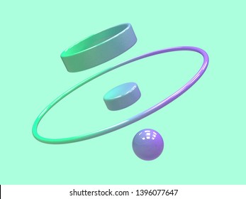 gradient purple green geometric shape levitation abstract 3d rendering