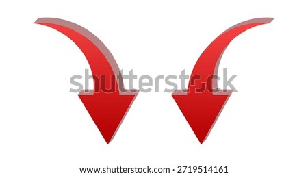  gradient red 3D double downward curved arrows,  symbolizing fall, decrease, or drop.