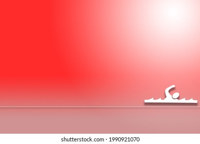 A gradient red background with the white icon of a swimming person on the right