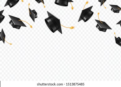 Graduate caps flying. Black academic hats in air. Education isolated concept - Powered by Shutterstock