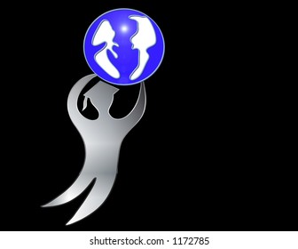 Graduate holding globe.