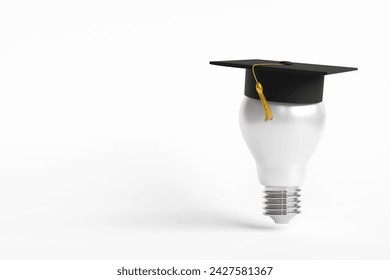 Graduate level knowledge and educational success. Light bulb with a graduation cap on white background. with copy space - Powered by Shutterstock