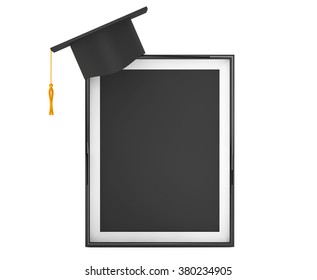 Graduation Academic Cap With Blank Photo Frame On A White Background