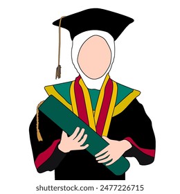 Graduation animation of a woman wearing a hijab, without a face collage, university, senior high school, junior high school, elementary school or kinder garden graduate - Powered by Shutterstock