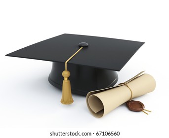 Graduation Cap Diploma Isolated On A White Background