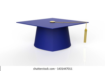Graduation cap with gold tassel isolated on white background. 3d illustration