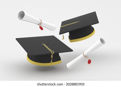 Graduation Cap Grey Background 3d Rendering Stock Illustration