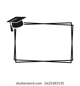 Graduation cap on double rectangle frame on white background. Isolated illustration.