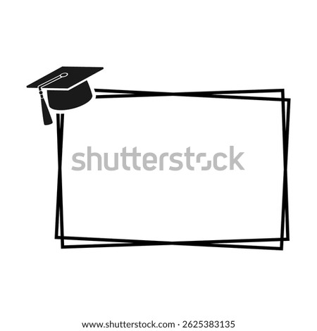 Graduation cap on double rectangle frame on white background. Isolated illustration.