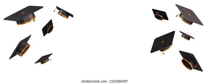 Graduation caps in the air isolated on a white background. Congratulations on graduation from university or school, 3d render. Lots of graduation hats thrown in the air - Powered by Shutterstock