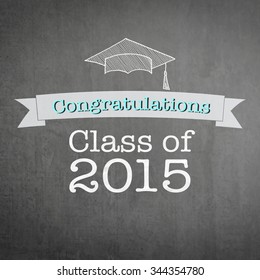 Graduation Congratulations Class Of 2015 Greeting Announcement With Doodle On Grunge Black Chalkboard 