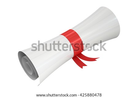 Graduation diploma scroll, 3D rendering isolated on white background