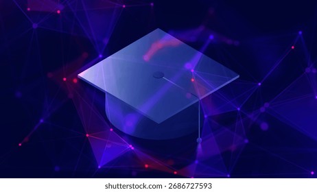 Graduation hat composited with networked plexus environment