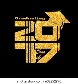 Graduation Label.  Text For Graduation Design, Congratulation Event, Party, High School Or College Graduate. Gold Lettering Class Of 2017 For Greeting, Invitation Card