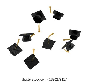 Graduation Mortarboard Cap Toss 3D Illustration On White Background