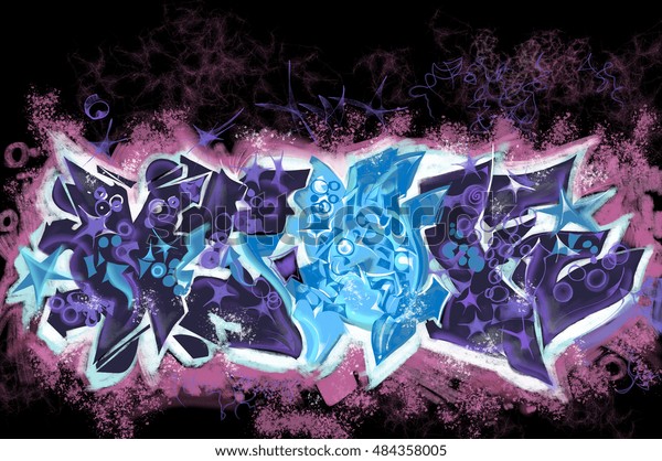 Graffiti Design Texture On Black Background Stock Illustration 484358005