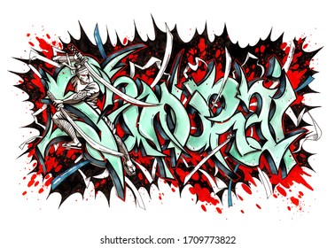 Graffiti Letering Word Samurai Wild Style Stock Illustration 1709773822 ...