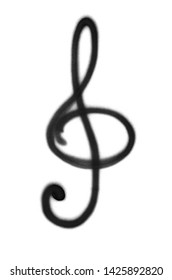 Graffiti treble clef sign sprayed on white isolated background. Music symbol painted in street art tag style in black color