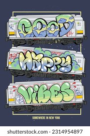 GRAFFITI TYPOGRAPHY DRAWN ON TRAIN ILLUSTRATION