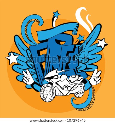 Graffiti vector abstract illustration. Wings, word, moto