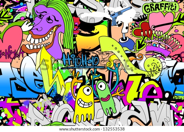 Graffiti Wall Art Background Hiphop Style Stock Illustration