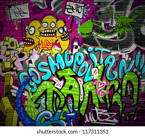 Graffiti wall urban art background. Grunge hip hop artistic design