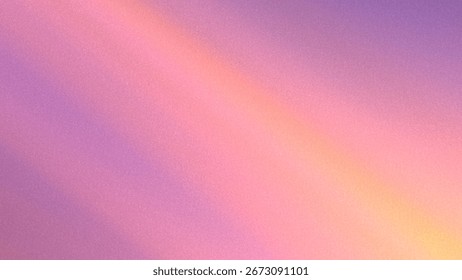 Grainy abstract gradient background in soft orange, pink, pale purple colors, copy space. Diagonal flow of light rays. Noise effect, rough surface paper, grunge texture. Sunset sky. Cover, web design