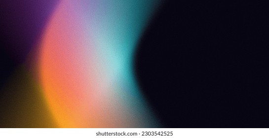 Grainy color gradient background orange purple blue yellow pink glowing abstract shape on black noise texture, copy space - Powered by Shutterstock