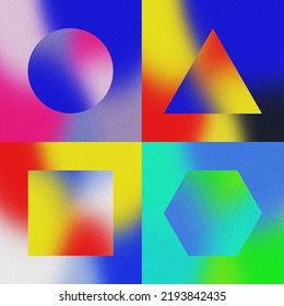 Grainy Retro Geometric Shapes On Gradient Color Background