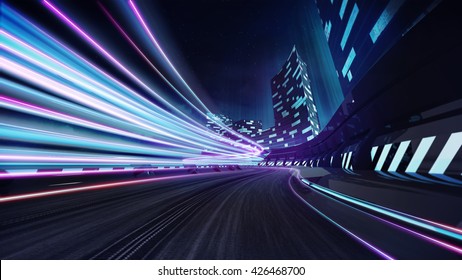 grand city race track with colorful flare. city transportation and technology 3D illustration