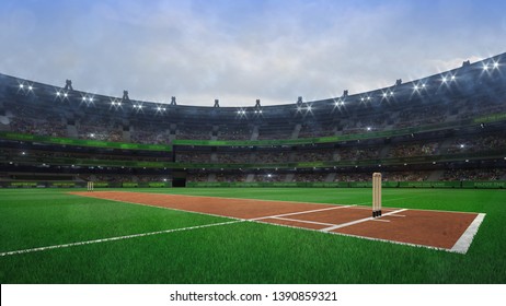 Grand Cricket Stadium Wooden Wickets Diagonal Stock Illustration ...