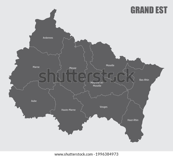 Grand Est administrative map divided in\
departments with labels,\
France
