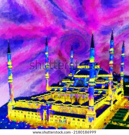Grand Mosque Camlıca, Istanbul oil painting art work