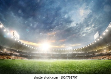 Grand multisport arena background in the rain 3d render