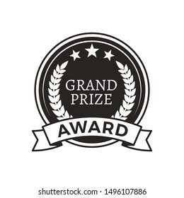 Grand Prize Award Monochrome Round Promo Logotype. Medal For Outstanding Achievements With Stars And Laurel Branches Isolated Raster Illustration.