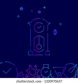 Grandfather Clock Line Icon. Antique Clock With Pendulum Gradient Symbol, Pictogram, Sign. Dark Blue Background. Light Abstract Geometric Background. Related Bottom Border