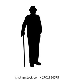Grandfather silhouette with crutch. Illustration graphics icon