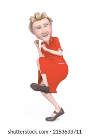 Grandma Nurse Cartoon Is Yelling In White Background, 3d Illustration