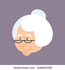 Grandmother Portrait. Old Woman Face. Crone Isolated. Gammer With Glasses
