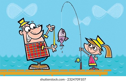 Grandpa Fishing with his Grad Daughter - Powered by Shutterstock