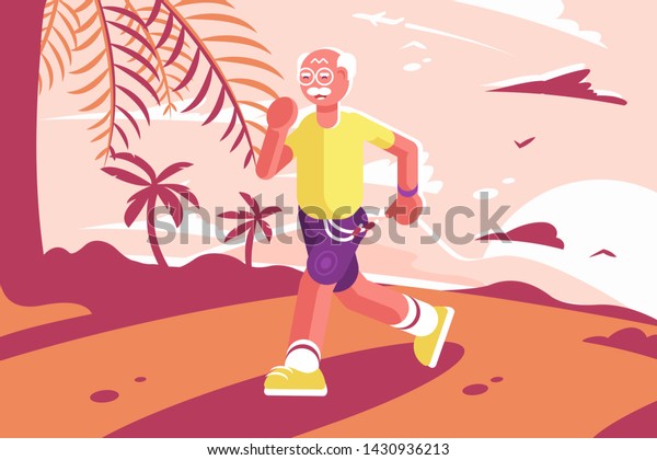 Download Grandpa Sports Suit Running Seaside Cartoon Stock Illustration 1430936213