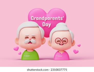 Grandparents' Day happy couple grandmother grandfather character 3d background illustration - Powered by Shutterstock