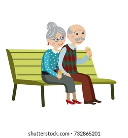 Grandparents Sit On Bench Eat Ice Stock Illustration 732865201 ...