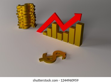 graph with arrow, 3d illustration