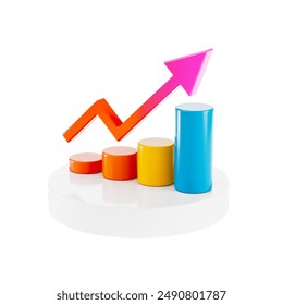 Graph Bars Going Up with Arrow on a white background. 3d Rendering
