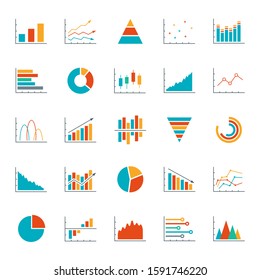 Graph, chart, diagram icon set. Business data design elements for web, report, presentation, finance analysis. 