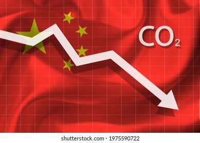 Graph Of Decline Level Of Air Pollution With Carbon Dioxide  In China.  Ecological Concept.