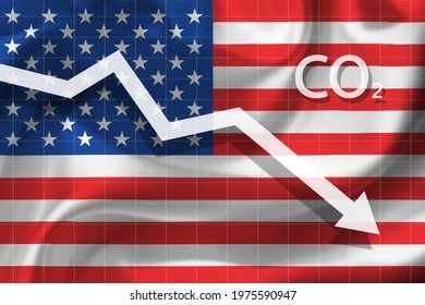 Graph Of Decline Level Of Air Pollution With Carbon Dioxide  In United States Of America. Ecological Concept.